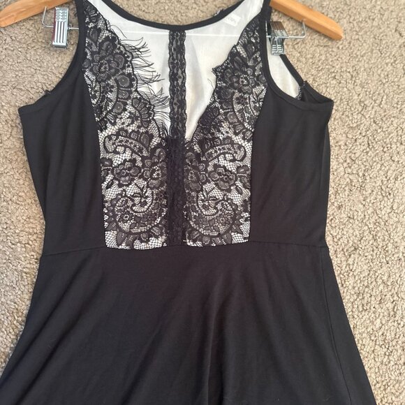 Poof Couture High Low Maxi Dress Black White Sheer Lace Size Medium - Picture 6 of 8